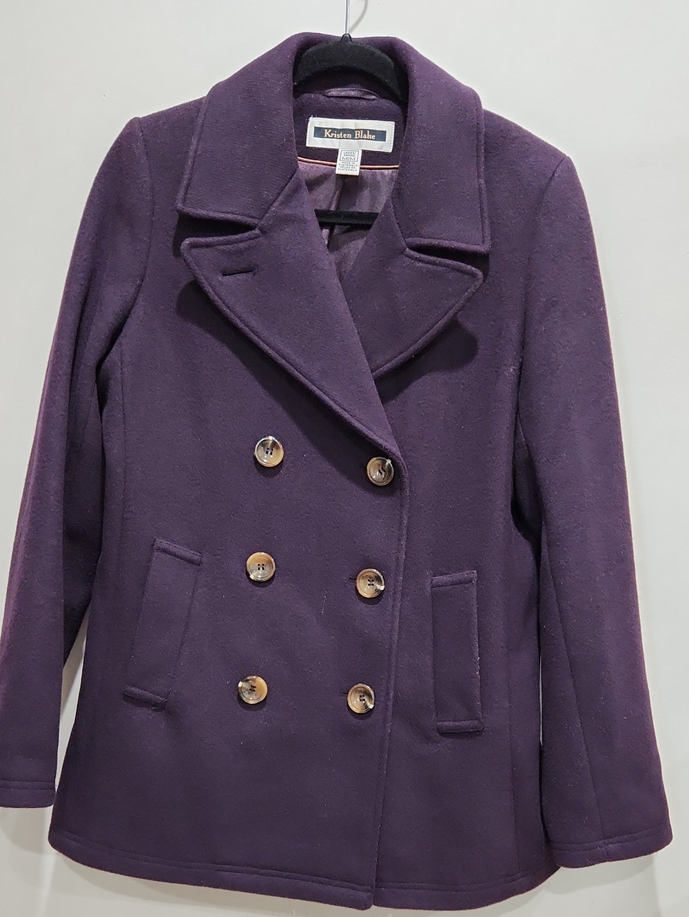 Kristen Blake Double-Breasted Wool Peacoat in Deep Purple